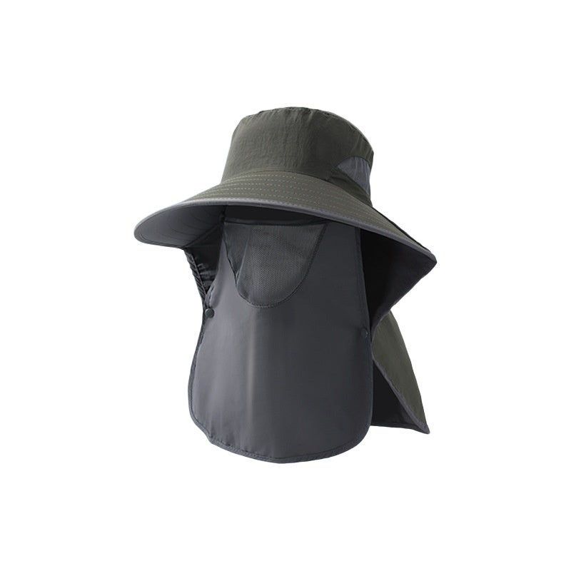 Outdoor Removable Neck Curtain Sunscreen Cap UPF50 + UV Protective Brim, Unisex Fishing Sun Hat, Army green - Image 1