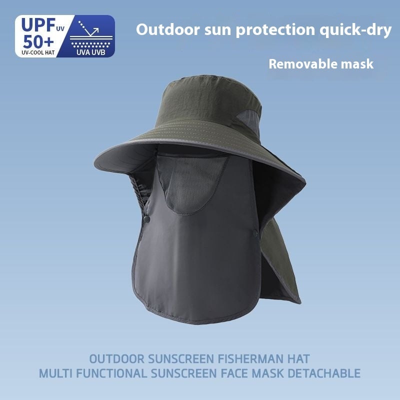 Outdoor Removable Neck Curtain Sunscreen Cap UPF50 + UV Protective Brim, Unisex Fishing Sun Hat, Army green - Image 2