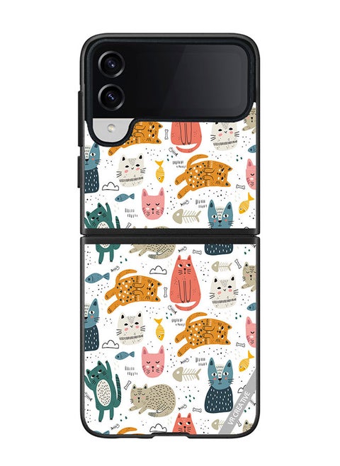 Protective Case Cover For Samsung Galaxy Z Flip4 Chilling Cat Pattern Design Multicolour