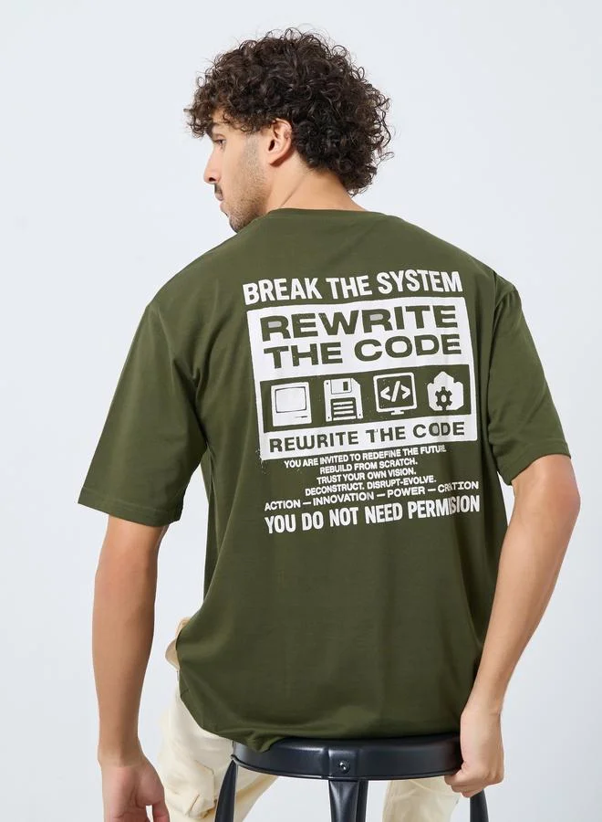 ستايلي تيشيرت واسع جيرسي مطبع من الأمام والخلف