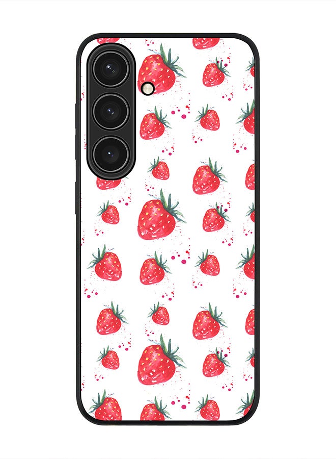 Stylizedd Rugged Black edge case for Samsung Galaxy S24, Slim fit Soft Case Flexible Anti Drop TPU Gel Thin Cover- Dripping Strawberries - Image 1