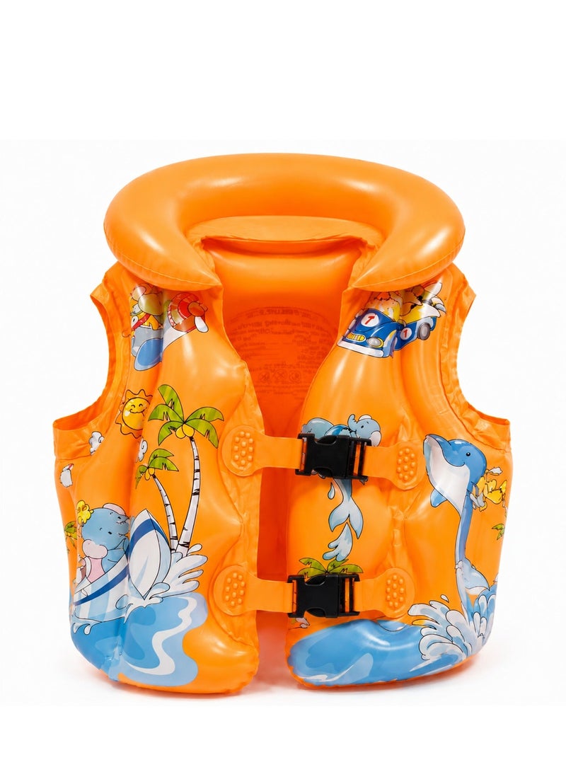 LB Kids Inflatable Swim Vest – Cartoon Print Safety Float Jacket - Image 1