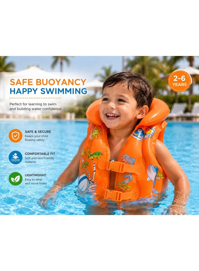 LB Kids Inflatable Swim Vest – Cartoon Print Safety Float Jacket - Image 2