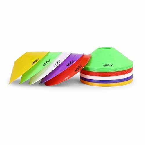 Fitfix® Disc Cones Set | Space Marker Cones 2" Height- Agility Training Cones for Cricket, Exercise, Kids Activity, Sports | Football Cones Set with Stand, Carry Bag (Pack of 50 Multicolour Colour) - Image 2
