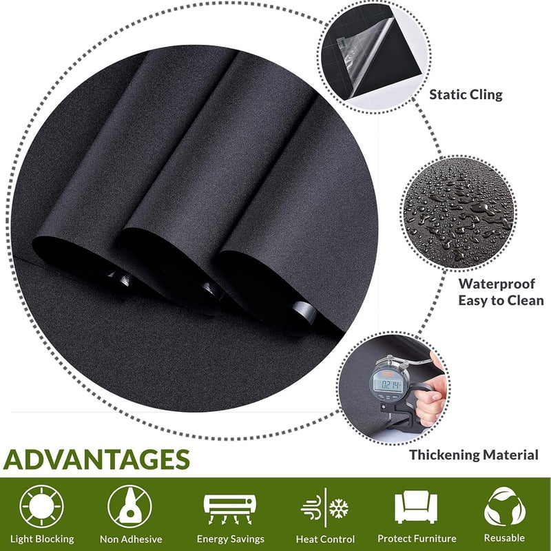 VELIMAX Solid anti-deform Static Cling Total Blackout Window Film Privacy Room Darkening Window Tint Black Window Cover 100% Light Blocking No Glue (17.7 x 78.7 inches) Minimal design - Image 2