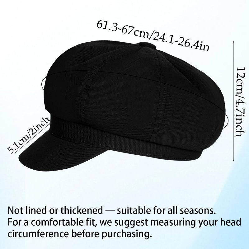 Fengek Newsboy Hats for Women - Classic 8-Panel Cabbie Hat with Adjustable Elastic Band, Breathable Comfortable Fit for All Seasons (Black) - Image 2