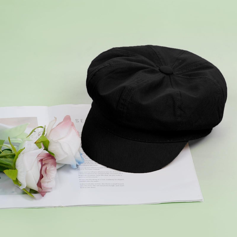 Fengek Newsboy Hats for Women - Classic 8-Panel Cabbie Hat with Adjustable Elastic Band, Breathable Comfortable Fit for All Seasons (Black) - Image 5