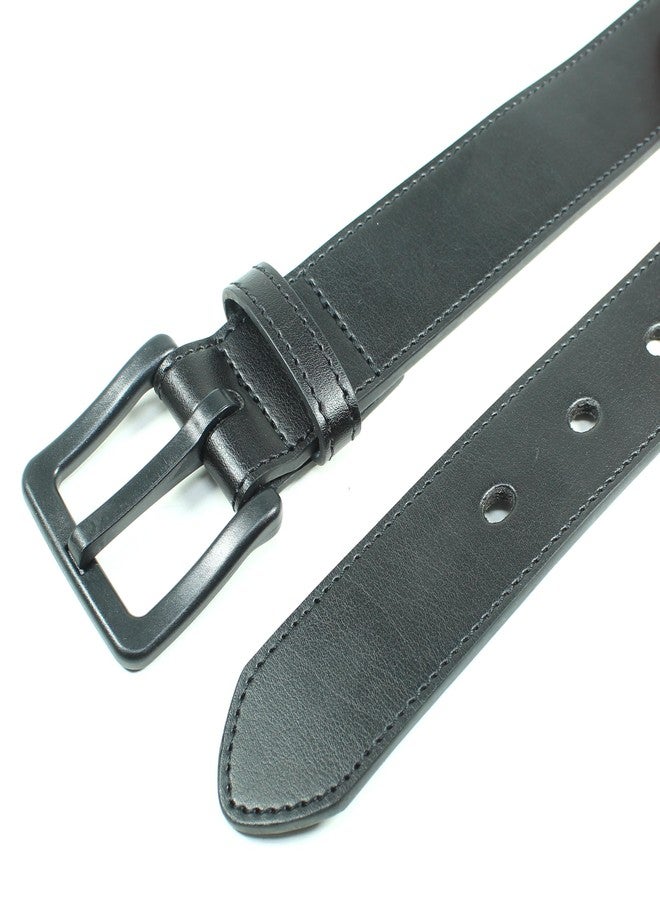 BC Belts Mens Metal Free Leather Belt with Stitched Edge and Plastic Buckle - Hypoallergenic No Nickel and TSA Approved (Black-XL) - Image 3