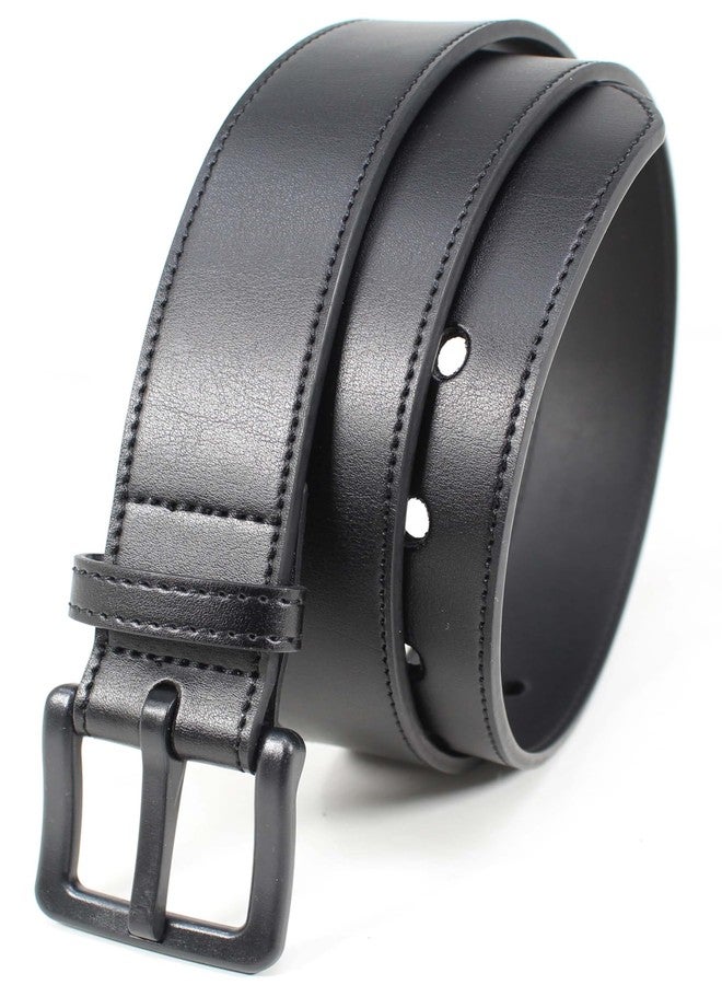 BC Belts Mens Metal Free Leather Belt with Stitched Edge and Plastic Buckle - Hypoallergenic No Nickel and TSA Approved (Black-XL) - Image 1