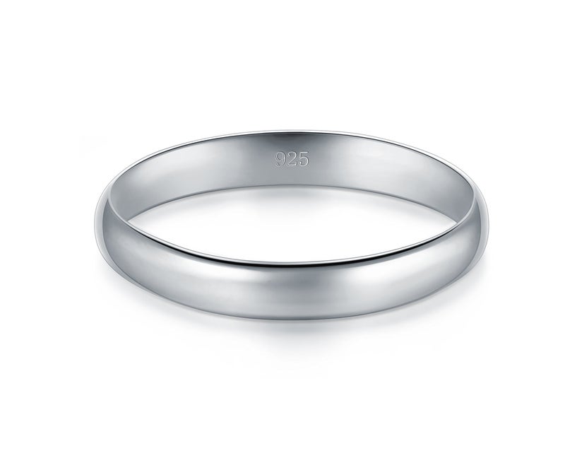 BORUO 925 Sterling Silver Ring High Polish Plain Dome Tarnish Resistant Comfort Fit Wedding Band 3mm Ring Size 9 - Image 2