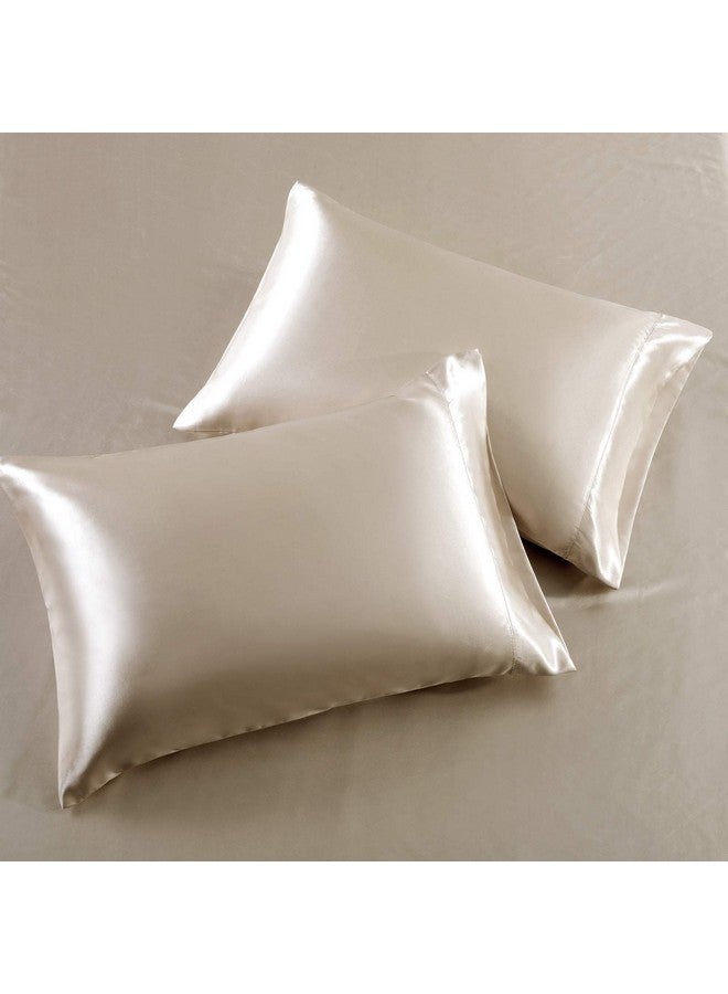 SiinvdaBZX 4Pcs Satin Sheet Set Queen Size Ultra Silky Soft Beige Satin Queen Bed Sheets with Deep Pocket, 1 Fitted Sheet, 1 Flat Sheet , 2 Envelope Closure Pillowcases - Image 3