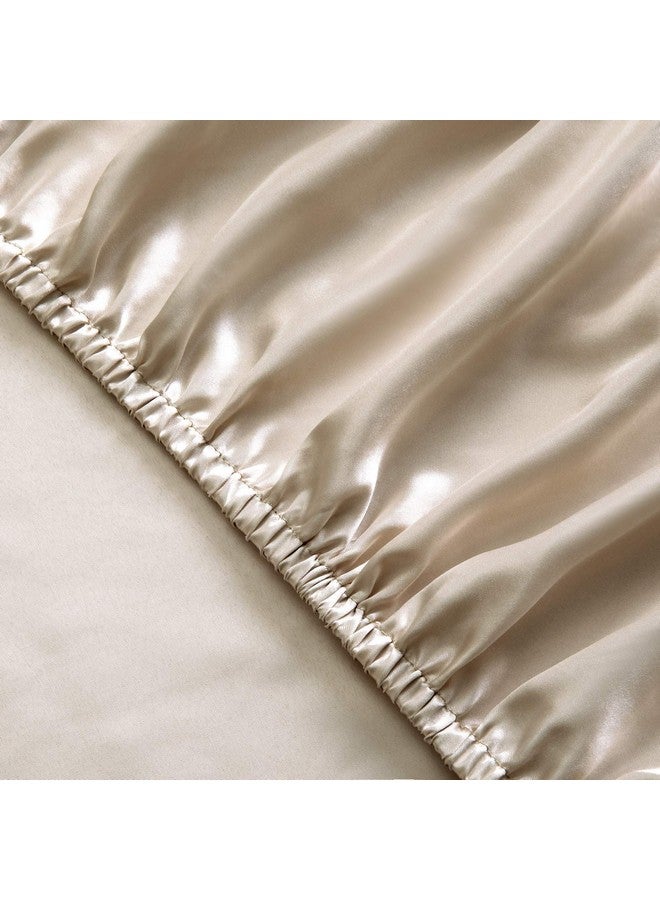 SiinvdaBZX 4Pcs Satin Sheet Set Queen Size Ultra Silky Soft Beige Satin Queen Bed Sheets with Deep Pocket, 1 Fitted Sheet, 1 Flat Sheet , 2 Envelope Closure Pillowcases - Image 5