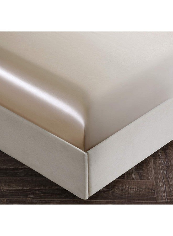 SiinvdaBZX 4Pcs Satin Sheet Set Queen Size Ultra Silky Soft Beige Satin Queen Bed Sheets with Deep Pocket, 1 Fitted Sheet, 1 Flat Sheet , 2 Envelope Closure Pillowcases - Image 4