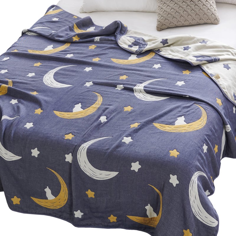 Jpinno Bright Moon Stars Muslin Blanket Reversible 100 Cotton 6 Layer Quilt Bed Blanket Soft Warm Throw Sofa Couch Toddler Kids Cartoon Travel Coverlet Sheet Stars Twin 56 X 76