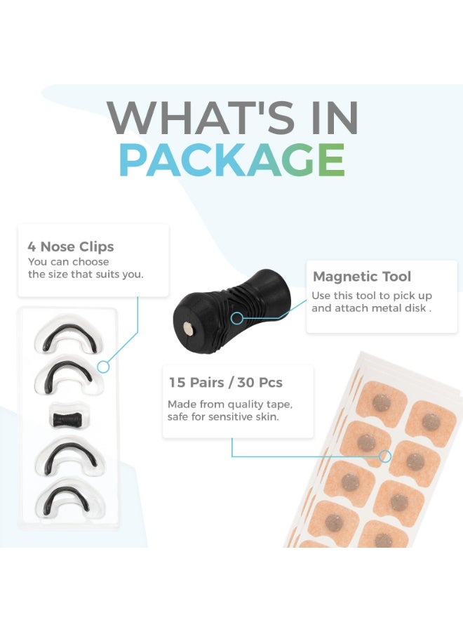 Magnetic Nasal Strips Anti Snoring (15 Pairs) – Black Round Nasal Dilator for Congestion Relief & Better Breathing Support, Sports, Sleep & Daily Use, Comfortable Skin-Friendly Fit - Image 2