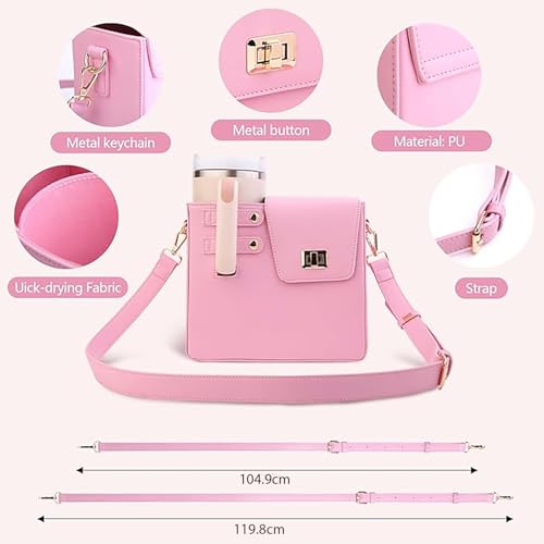 House of Quirk Outdoor Portable Crossbody Tumbler Holder Bag with Purse Compartment – Travel Water Bottle Carrier for Hiking, Walking, Camping (Pink) - Image 4