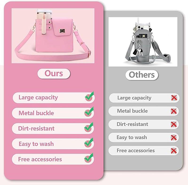House of Quirk Outdoor Portable Crossbody Tumbler Holder Bag with Purse Compartment – Travel Water Bottle Carrier for Hiking, Walking, Camping (Pink) - Image 5