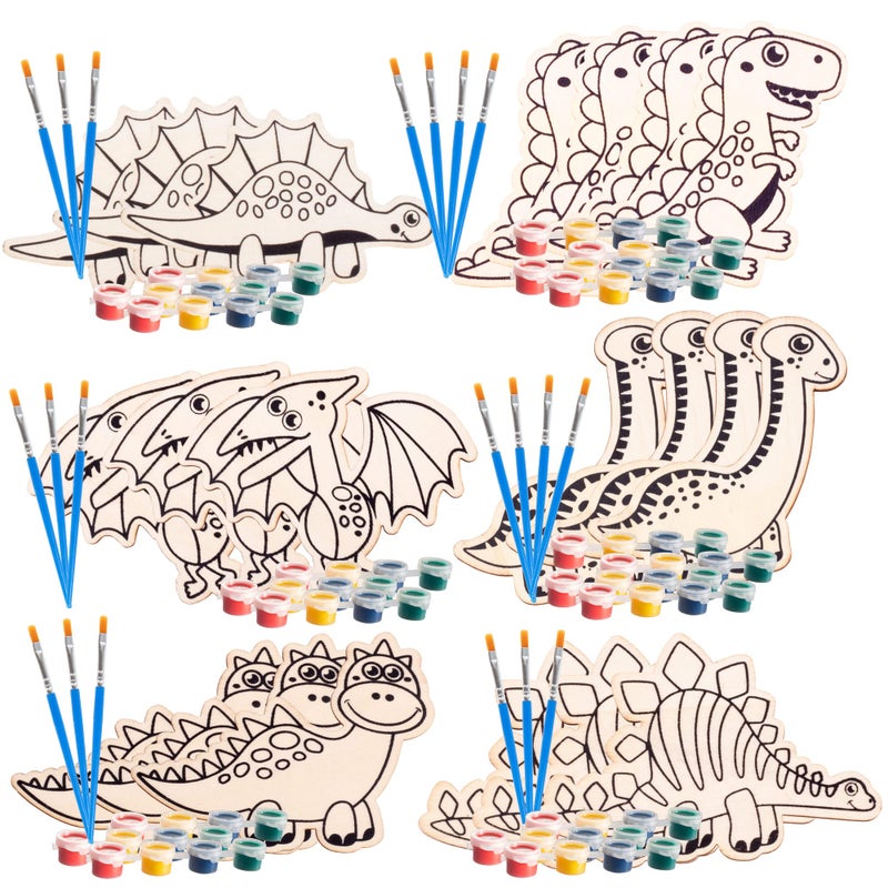 SCS Direct Wood Painting Craft Kit 20 Pack Easter Basket Stuffer Arts Crafts Gifts for Kids Each Dinosaur Painting Set Comes w Brush Paint Great for Classroom Prizes Birthday Party Favors Goodie Bags - Image 2