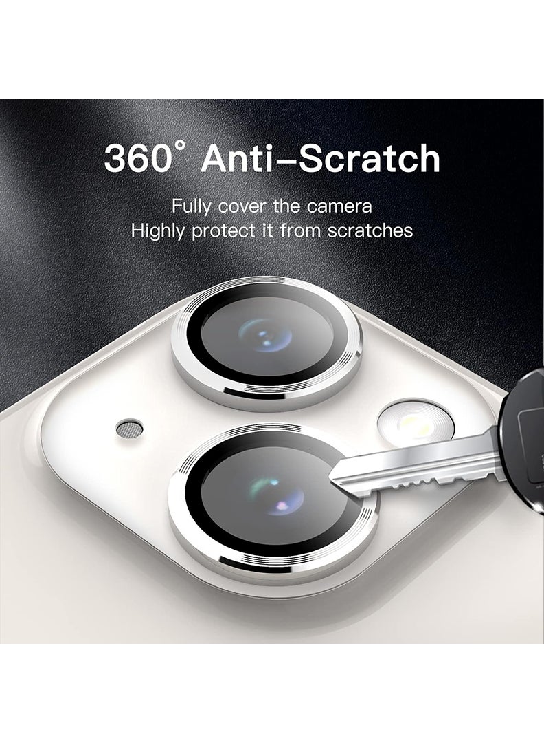Theodor iPhone 13/ 13 Mini 2 Pcs Camera Lens Protector With 9H Tempered HD Glass Camera Cover Anti Scratch Aluminum Alloy Camera Ring, Silver - Image 4
