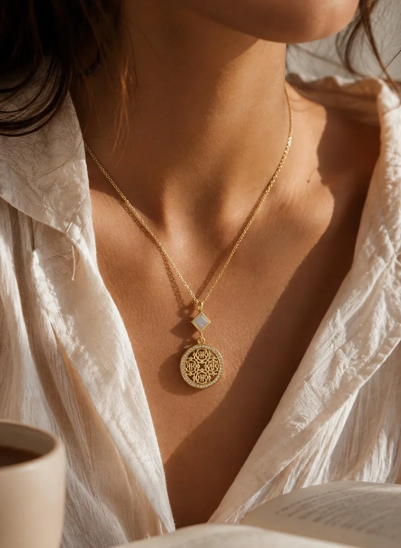 CERRUTI 1881 Arabesque Gold Plated Stainless Steel Pendant Necklace for Women