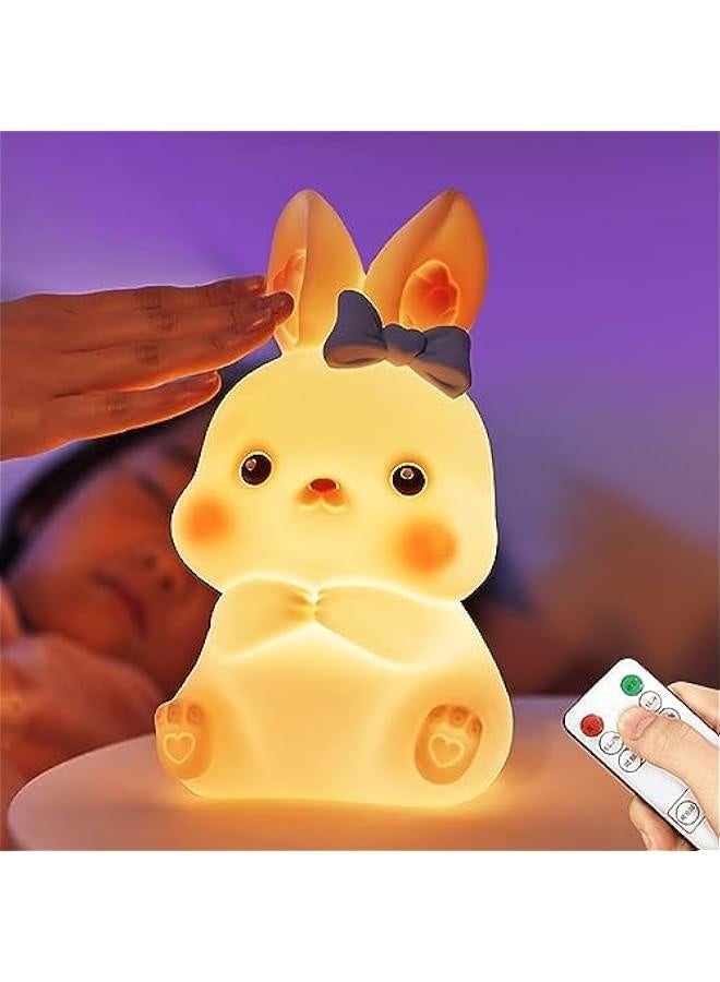 ضوء الليل للأطفال، مصباح أرنب لطيف مصنوع من السيليكون مع جهاز تحكم عن بعد، مصباح سرير حيواني كيوت للنساء والفتيات، ضوء LED لليلة الأرنب لغرف الأطفال وغرف نوم الصغار - Image 1
