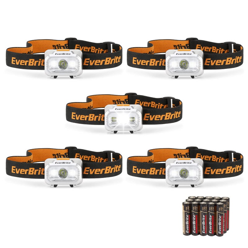 EverBrite LED Headlamp, 4 Lighting Modes, Pivoting Head with Adjustable Headband, IPX4 Water Resistant Perfect for Running, Camping, Hiking, Christmas and Emergency, 3 AAA Battery Powered(5 Pack) - Image 1