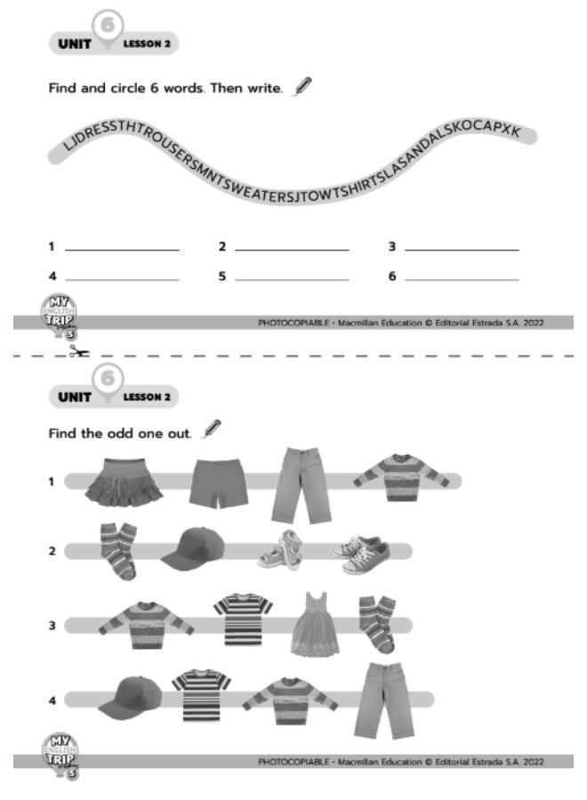 Macmillan My English Trip - primary english course – Lesson S, Unit 6 Worksheets Primary (Starter → Level 6) - Image 1