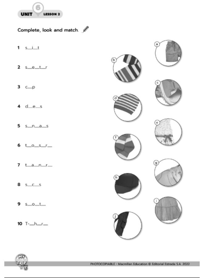 Macmillan My English Trip - primary english course – Lesson S, Unit 6 Worksheets Primary (Starter → Level 6) - Image 2