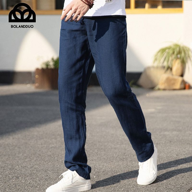 High-End 100% Pure Linen Pants Men'S Thin Summer White Pants Casual Pants Loose Straight Cotton Linen Pants - Image 5