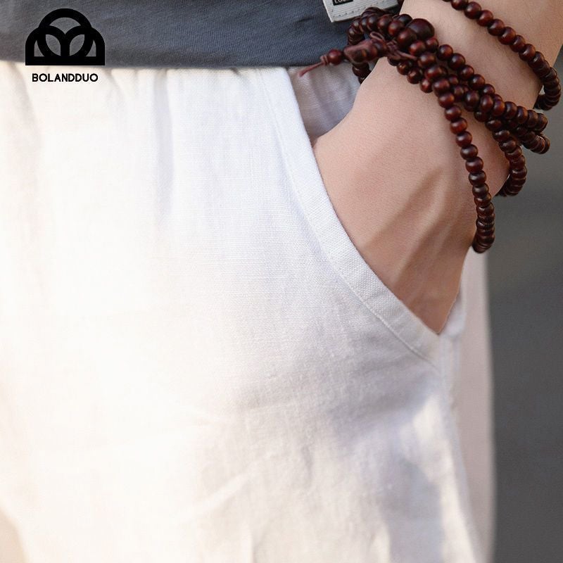 High-End 100% Pure Linen Pants Men'S Thin Summer White Pants Casual Pants Loose Straight Cotton Linen Pants - Image 4