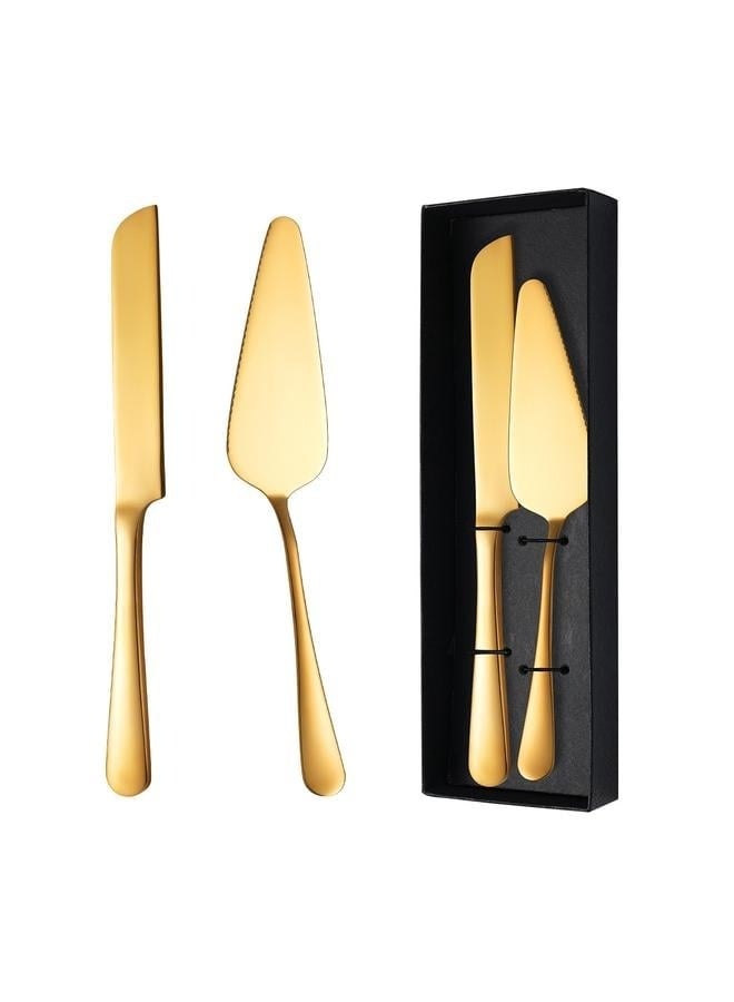 2-Piece Premium Cake Cutting Set, Exquisite Knife and Server with Serrated Design, Includes Cake Knife and Pie Spatula for Pastry, Pizza and Desserts (Gold) - Image 1