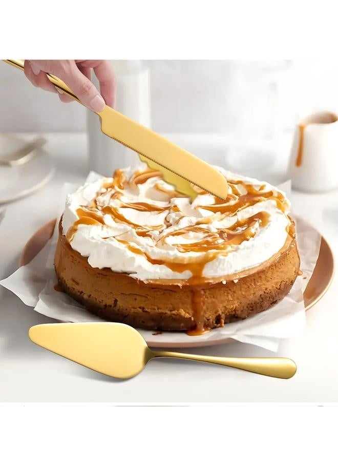 2-Piece Premium Cake Cutting Set, Exquisite Knife and Server with Serrated Design, Includes Cake Knife and Pie Spatula for Pastry, Pizza and Desserts (Gold) - Image 5
