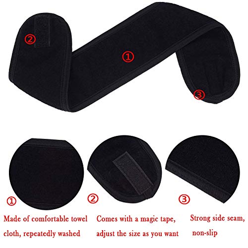 Onwon 2 Pack Facial Spa Headband with Magic Tape - Terry Cloth Head Wrap for Bath, Makeup, Yoga and Sport, Black - Image 4