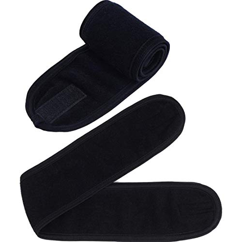 Onwon 2 Pack Facial Spa Headband with Magic Tape - Terry Cloth Head Wrap for Bath, Makeup, Yoga and Sport, Black - Image 1