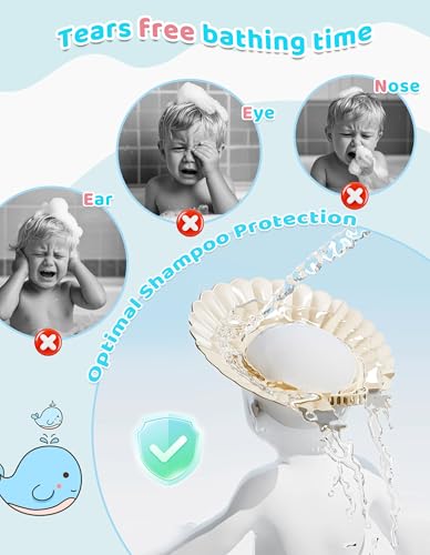FUSACONY Kids Shower Cap, Baby Hair Washing Shield, Bath Eye Ear Head protector, Bathing Visor for Toddlers, Air Cushioned Shampoo Caps with 22-Size Adjustment for 6Month+ to Adult (White) - Image 5