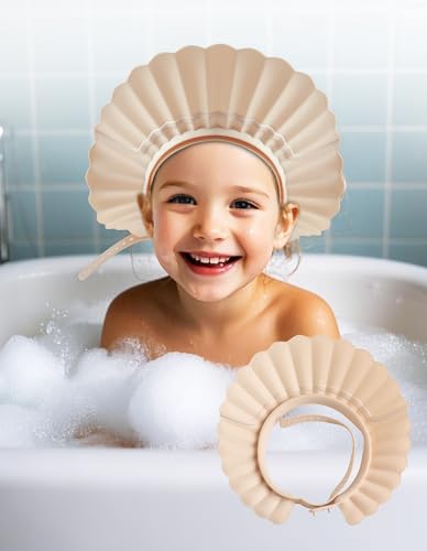 FUSACONY Kids Shower Cap, Baby Hair Washing Shield, Bath Eye Ear Head protector, Bathing Visor for Toddlers, Air Cushioned Shampoo Caps with 22-Size Adjustment for 6Month+ to Adult (White) - Image 1
