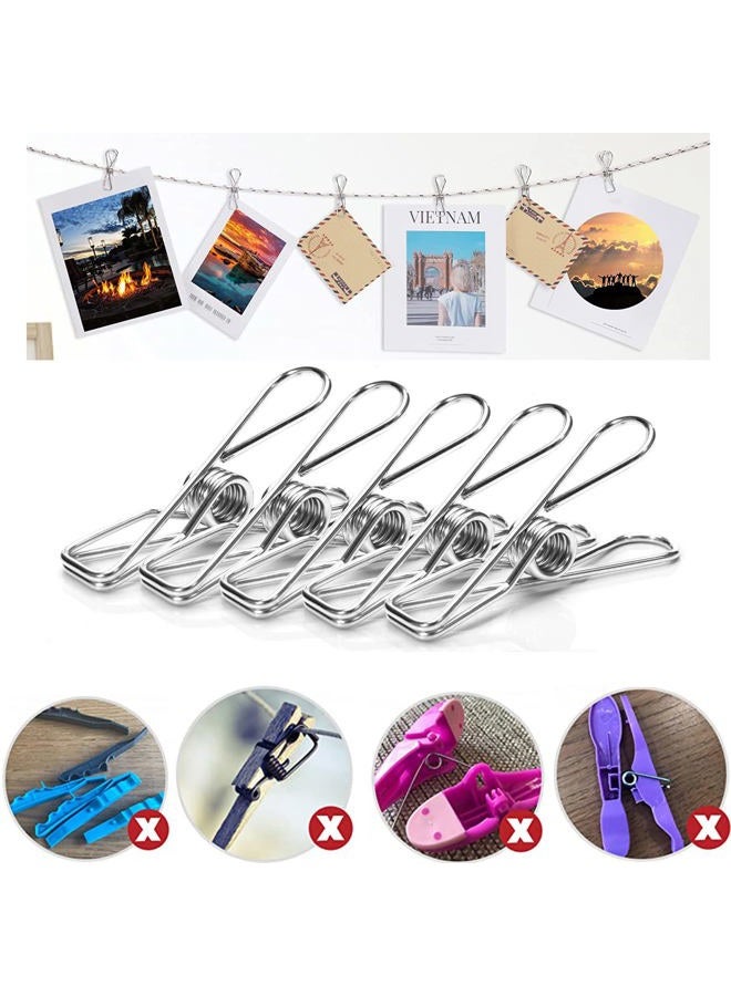 Skroad Clothes Pegs, 60 Pack Rustproof Stainless Steel Clothes Pegs for Clothesline, Strong Grip Clothesline Clips, Clothes Pegs Clips for Snack Bags, Towels, Picture, Paper, Kitchen, Office - Image 2