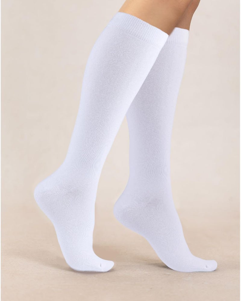 COTTON DAY Women's Soft Combed Cotton Knee High Long Calf Dress Socks Seamless Toe Shoe Size 6-9 White - Image 5