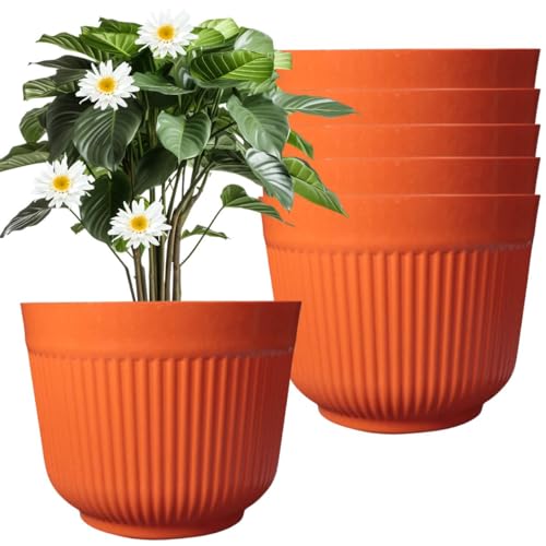 IMAGINEA Pack of 6 | 12 inch Flower Pot | Large Decorative Ribbed Planter Pot for Indoor & Outdoor Plants | Premium Plastic Gamla Lightweight, Durable, Planter for Home, Balcony & Garden (Orange) - Image 1