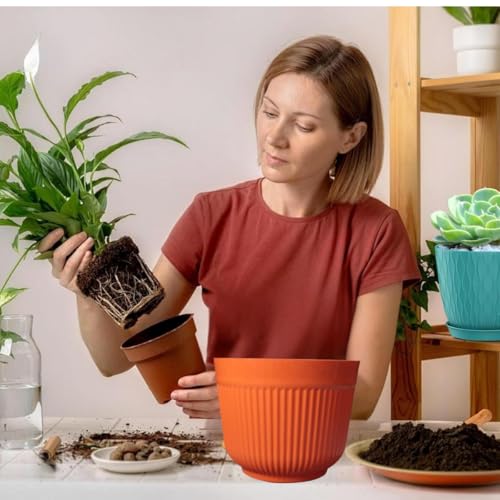 IMAGINEA Pack of 6 | 12 inch Flower Pot | Large Decorative Ribbed Planter Pot for Indoor & Outdoor Plants | Premium Plastic Gamla Lightweight, Durable, Planter for Home, Balcony & Garden (Orange) - Image 3