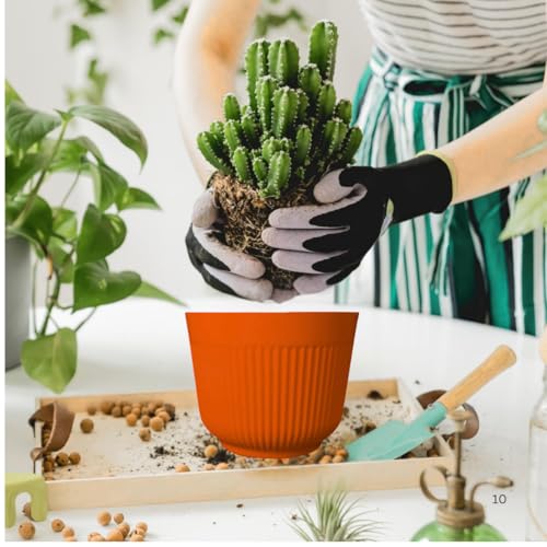 IMAGINEA Pack of 6 | 12 inch Flower Pot | Large Decorative Ribbed Planter Pot for Indoor & Outdoor Plants | Premium Plastic Gamla Lightweight, Durable, Planter for Home, Balcony & Garden (Orange) - Image 5