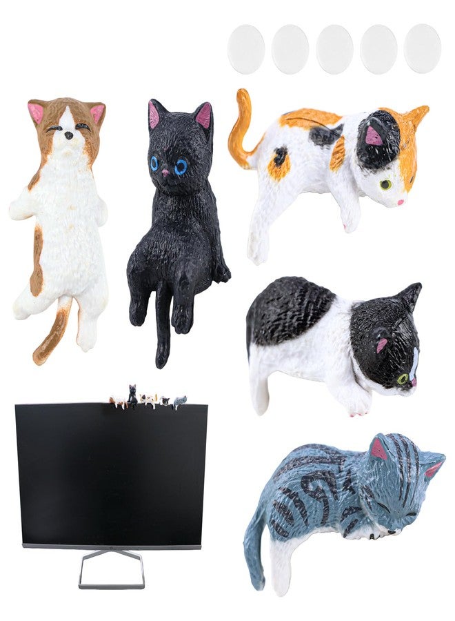 UPIQNG 5 Pcs Mini Cat Figurines Computer Monitor Decor Cute Resin Cats Accessories Interior for Computer Monitors, Car Screens, Desks (Mini Cute Cat - 1 to 5 Styles) - Image 1