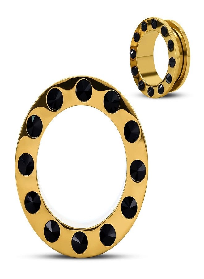 COOEAR Dazzling Gold Ear Gauges, Stainless Steel Tunnel Plugs with Black Crystal, Screw Back Piercing Expander Stretchers 5/8"(16mm). - Image 1