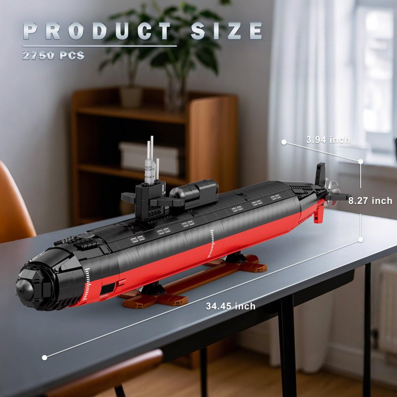Reobrix Nuclear Submarine Building Sets for Adults, 1:125 Military Los Angeles Class SSN Submarine Model 33049, Striking Display Piece Home Decor, Collectible Submarine Toy Gifts for 14+ (2750 PCS) - Image 4