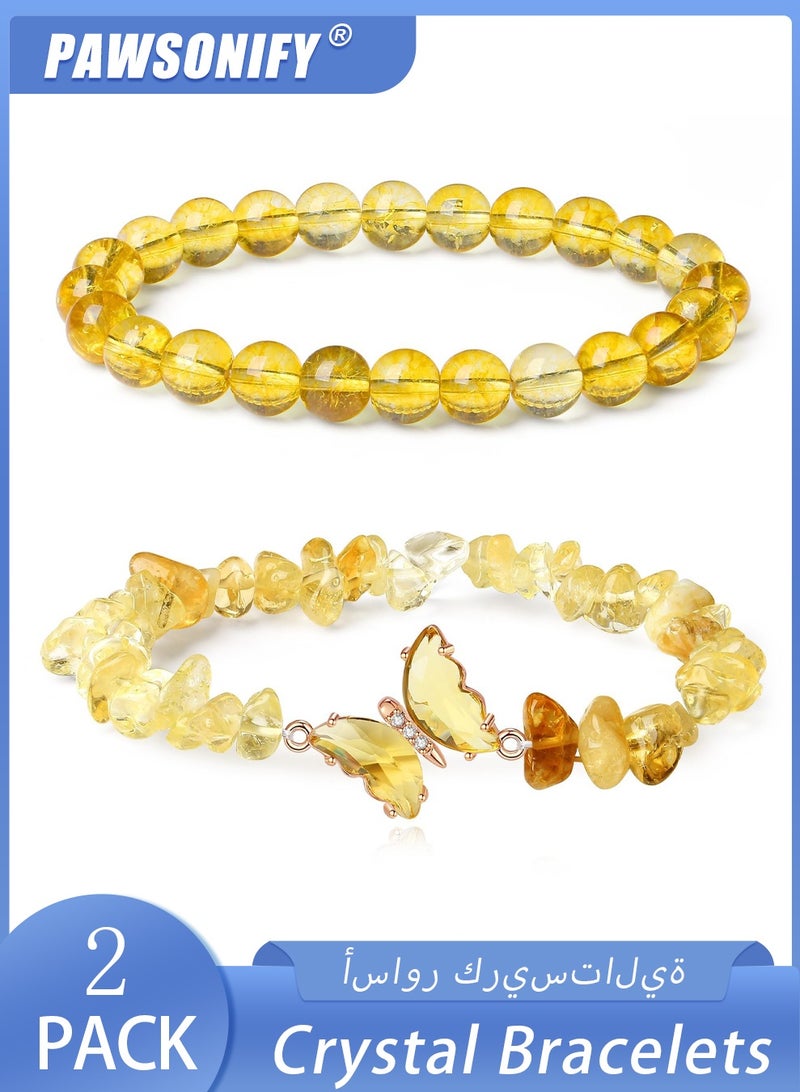 PAWSONIFY 2 PCS Crystal Beaded Bracelets, Natural Gemstone  8mm Crystal Beaded Bow Gemstone Bead Ladies Girls Bracelets Protection Lucky - Image 1