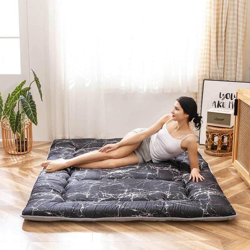 MAXYOYO MAXYOYO Black Marble Printed Japanese Futon Floor Mattress Thicken Sleeping Pad Floor Bed Roll Up Camping Guest Mattress Folding Couch Bed Full Size 