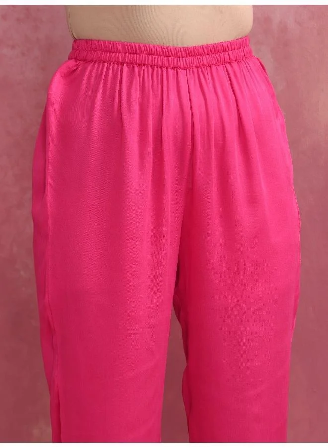 trueBrowns Pink Modal Round Neck Kurta Co-ord Set