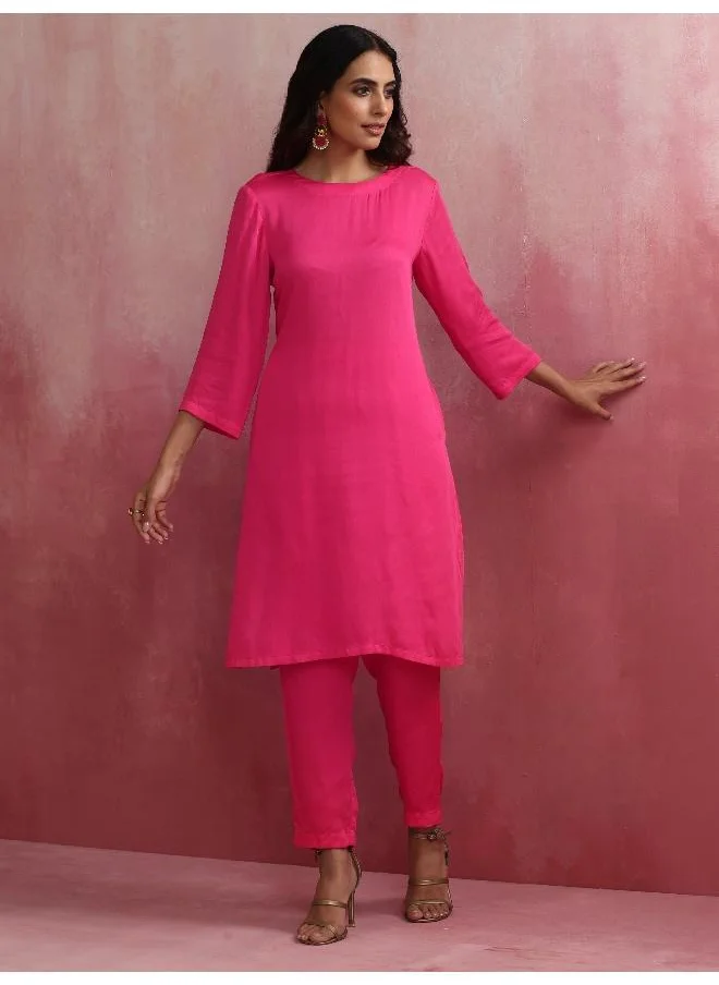 trueBrowns Pink Modal Round Neck Kurta Co-ord Set