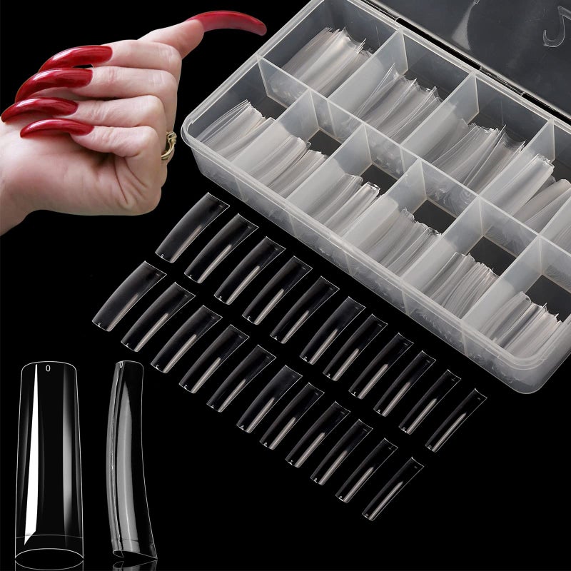 Yokilly Clear Coffin Nails Tips 550PCS Long C Curved Nail Tips for Acrylic Nails Professional Half Cover Square Soft Gel Fake Nail Tips for Dip Powder Nail Salons and DIY Nail Art