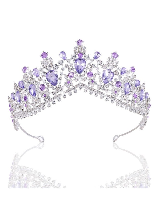 Kamirola Baroque Wedding Crown Crystal Bride Tiaras Bridal Headpieces Rhinestone Hair Accessories For Women And Girls (Silver With Purple) - Image 1